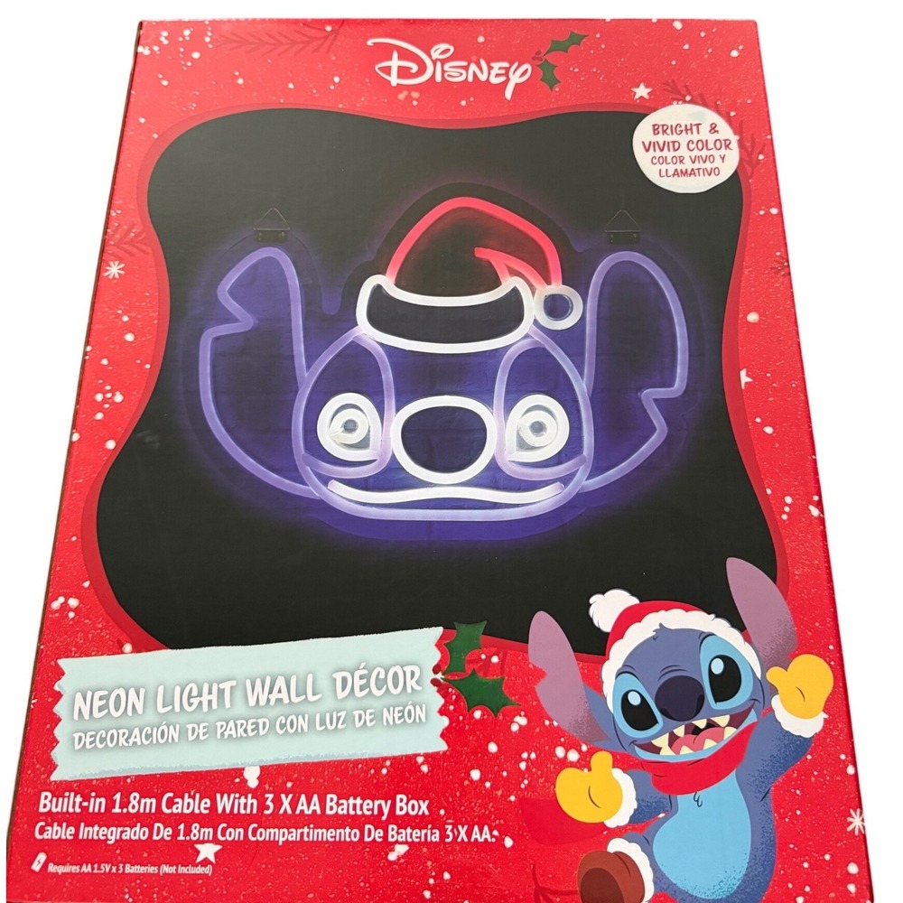 Disney Lilo & Stitch Christmas Santa Hat Neon Light Wall Decor LED‎ Sign New